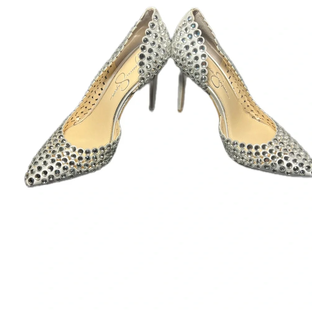 Jessica Simpson Rhinestone Heels 8.5 Silver Bridal Stiletto Glam - Picture 7 of 11